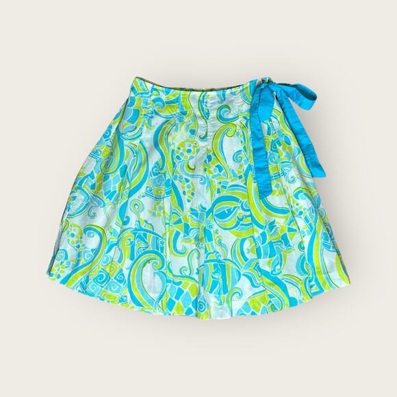 NWOT | Lilly Pulitzer | Flowy Fish Wrap Skirt | Teal/Yellow | Size 0 - Picture 1 of 7